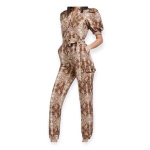 Snake Print Utility Jumpsuit - Brown
